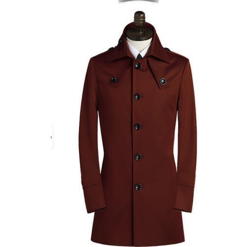 Wine red grey black khaki single breasted coats medium-long slim long trench coat men trench coat men plus size handsome S - 3XL