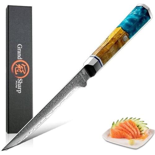 Grandsharp Kitchen Knives Chef Boning Knife BBQ Tools Filleting Slicing Butcher Tool VG10 Japanese Damascus Steel High Hardness