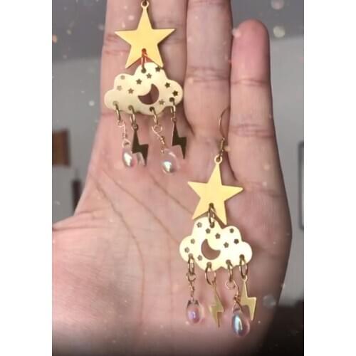 Handmade Brass Clound Earrings Dangle Earring Simple Earrings Everyday/gift for Her