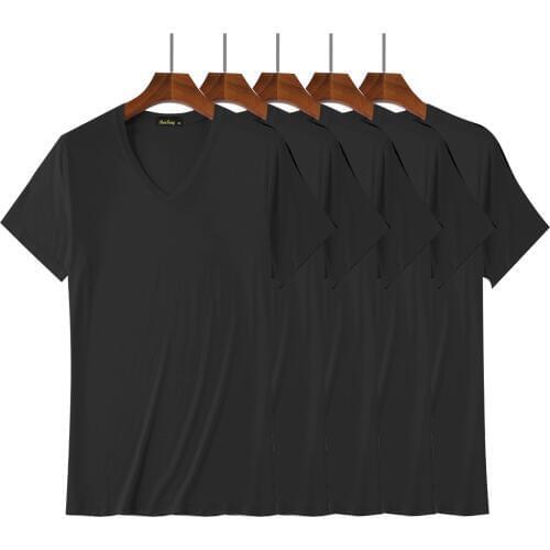 Black 5 Pack Bamboo Fiber Viscose Soft Comfy V-Neck And Deep V Undershirt Short Sleeves Underwear Men Sexy Ropa Interior Hombre
