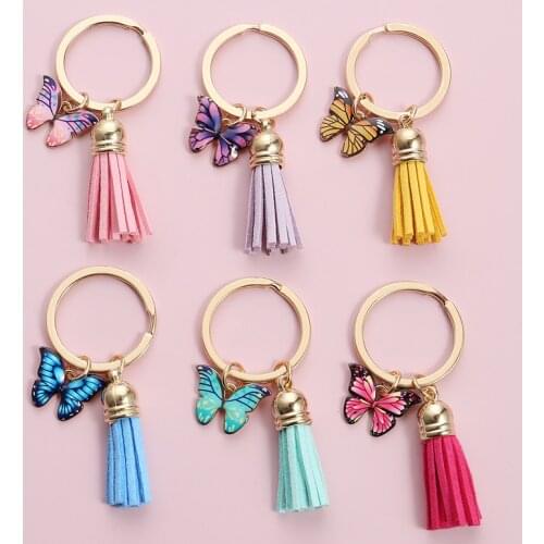 Cute Keychain Charms Colorful Enamel Butterfly Tassel Key Ring Metal Key Chains For Women Handbag Accessorie DIY Jewelry Gifts