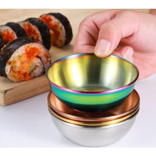 Multiple colour Golden Sauce Dish Appetizer Serving Tray Stainless Steel Sauce Dishes Spice Plates Kitchen Supplies Plates