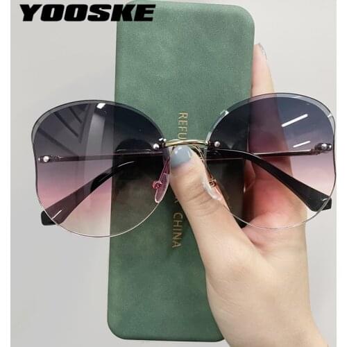 YOOSKE 2021 Fashion Kids Sunglasses Children Clear Gradient Rimless Sun Glasses Cat Eye Sunglass for Girls Ocean Lens UV400