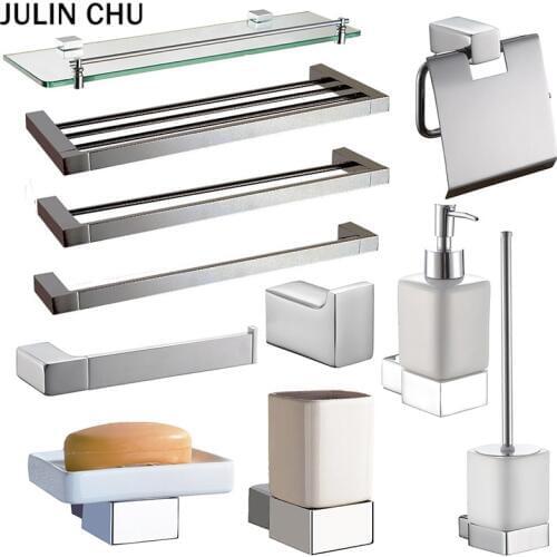 Chrome Bathroom Accessories Hardware Sets Brass WC Toilet Brush Paper Holder Towel Rack Bars Shower Soap Dispenser Dish Holders