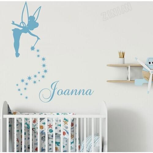 Fairy with Girls Name Wall Decal For Kids Room Decor Personailed Name Wall Stickes For Nursery Children Room Self-adhesive Y099
