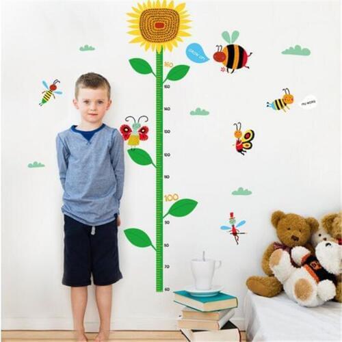 1 PC Cartoon Sunflower Butterfly Height Sticker For Kids Room Bedroom Cute Height Meter Wall Stickers Home Decor 50*70cm