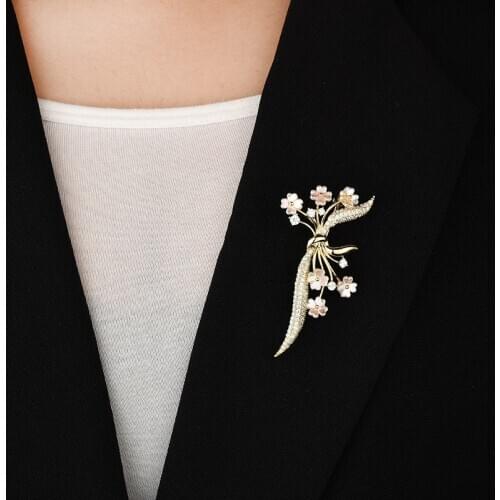 OKILY Delicate Shiny CZ Fashion Plant Jewelry Women Accessories Couples Winter Coat Suit Sweater Shell Flower Brooches Pins