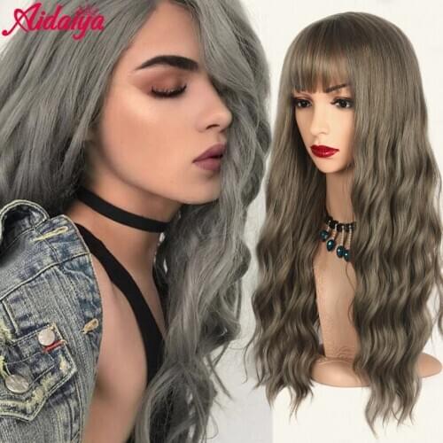 Aidaiya 26inch Long Natural Wavy Womens Wig Natural Part Side Hair Ombre Synthetic Wigs Heat Resistant for Women