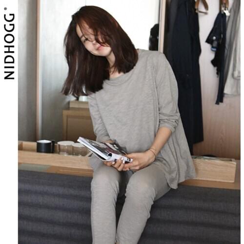 Autumn and Winter Modal Pajamas Womens Long Sleeve Loose Pajama Sets Round Neck Solid Two Piece Set Loungewear Pijamas Nightwear