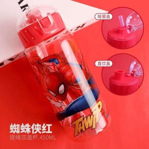 Disney cartoon Mickey Minnie mouse plastic cup straw cup +Straight drink cup students princess Spiderman baby water bottle