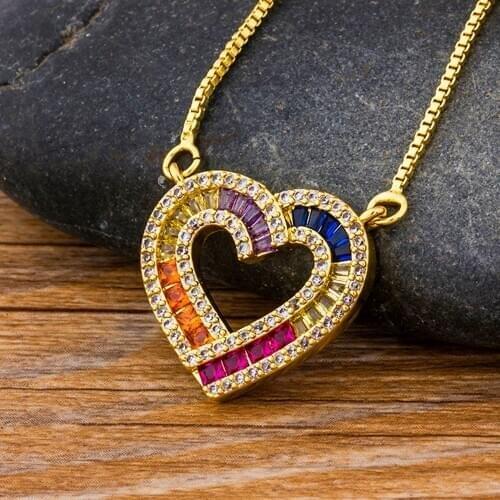 Latest Romantic Heart Shape Choker Necklace Copper Rainbow Cubic Zirconia Necklace For Women Pendant Jewelry Accessories Gift