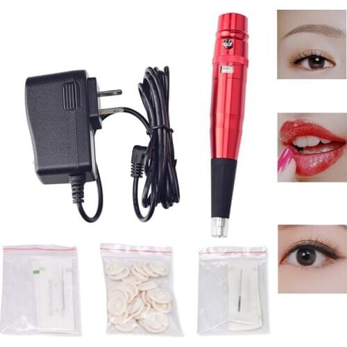 Professional Makeup Tattoo Pen Machine Permanent Eyebrow Lip Contour Pen Beauty Art Tattoo Pen with Cartridge Needles 6 Colors