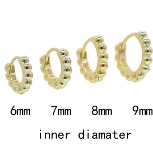 925 Sterling Silver 6mm 7mm 8mm 9mm Pendientes Soho Mini Huggies Plain Hoops Circle Beaded earring Piercing women girls jewelry