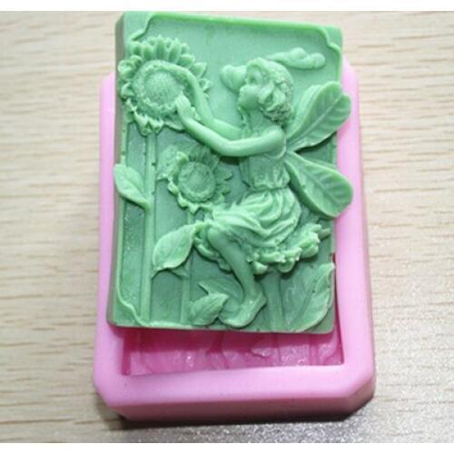 Silicone soap mold S179 Picking sunflower girl shape fondant cake chocolate clay mould wholesale mould tools