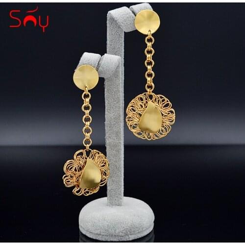 Sunny Jewelry Romantic Jewelry Round Flower Earrings Long Drop Dangle Earrings For Women Girls Gifts For Party Wedding Jewelry