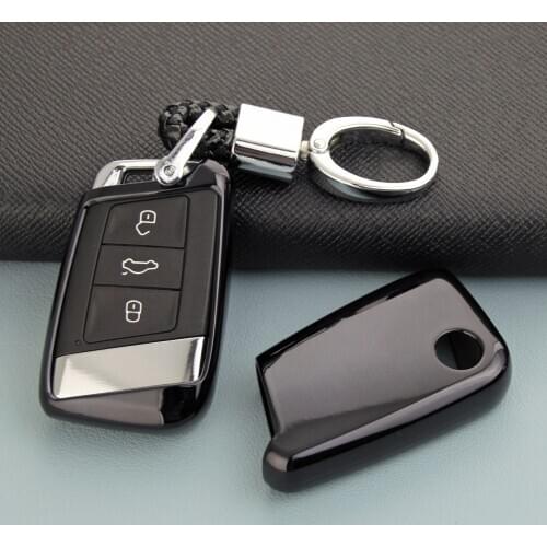 Smart Car Key Fob Cover Case Chain Ring For Volkswagen Passat B8 Arteon Atlas Teramont Jetta Black