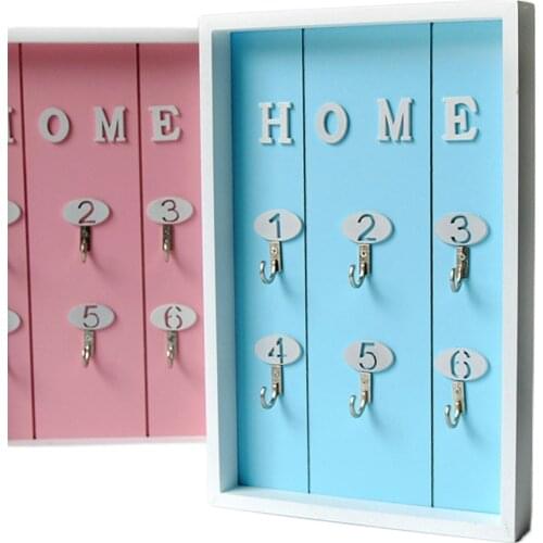 Key Holder Rack Wooden Key Hanger With 6 Hook Wall Decorative Holder Wall Mounted Storage Hooking Hanger Board Home Decoration