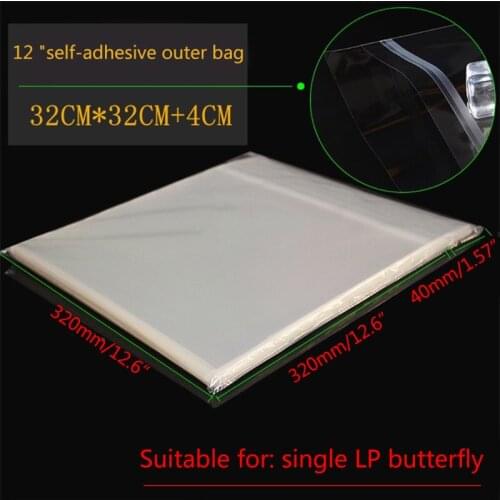 50Pcs 12" Recording Protective Sleeve for Turntable Player LP Vinyl Record Self Adhesive Records Bag