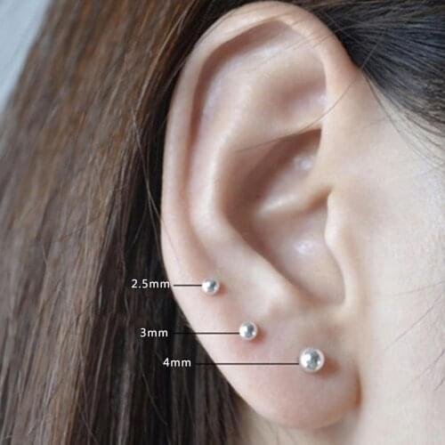 Pearl Round Beads Ear Stud Silver Plated Mini Size 2.5mm/3mm/4mm/5mm/6mm Anti Allergy Earrings Jewelry For Women