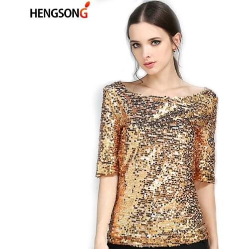 New Half Sleeve Sequins O Neck T-Shirt Mesh Sexy Slim Women Shirts Casual Tees Tops Streetwear New