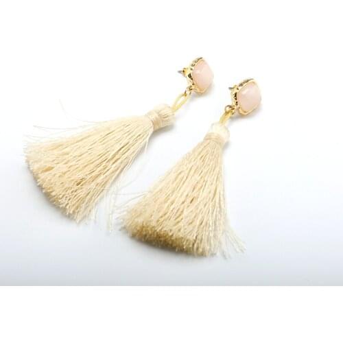 2017 new Alloy vintage beige black tassel earrings square stone Dangle Earrings for Women