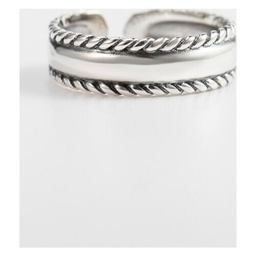 YPAY Genuine 925 Sterling Silver Open Ring for Women Men Vintage Twist Smooth Adjustable Joint Finger Rings Fine Jewelry YMR297