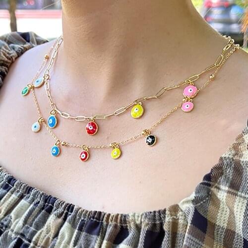 ZHINI New Fashion Gold Color Chain Choker Necklaces for Women Boho Gothic Eye Pendant Statement Necklace Party Jewelry collares