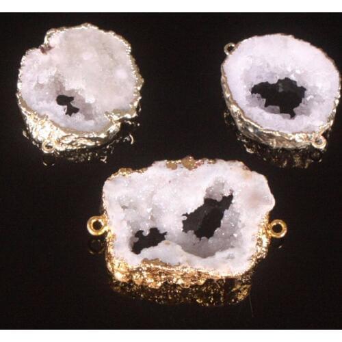 Gold Tone Women Freeform Natural White Onyx Geode Druzy Gem Precious Stone Connectors Beads Fit Charms Bracelet Finding