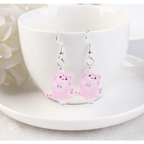 1Pair Cartoon Cats Drop Earrings Flatback Acrylic Cute Animal Jewelry for Women and Children