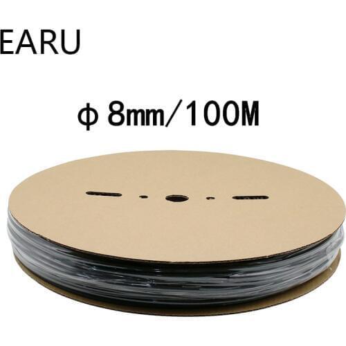 1 Roll 100 meters Reel 2:1 Black 8mm Diameter Heat Shrink Heatshrink Tubing Tube Sleeving Wrap Wire Sell DIY Connector Repair