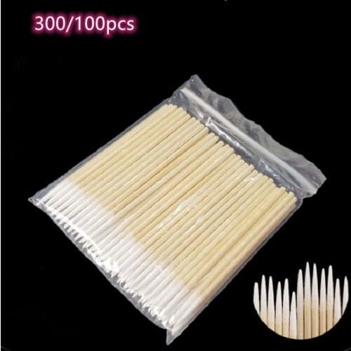 100/300pc Disposable Cotton Swab Lint Free Micro Brushes Wood Cotton Buds Swabs Ear Clean Stick Eyelash Extension Glue