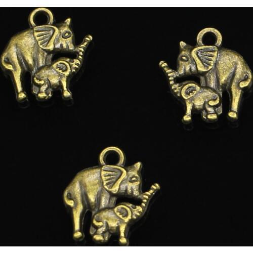 23pcs Antique bronze mama and baby elephant Charms Pendants for Jewelry Making DIY Handmade Craft 16*14mm