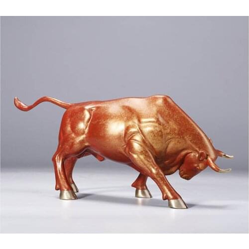 28CM Original Lucky cattle home Business equity market Wall Street cattle Money Drawing FENG SHUI Charging Bull bronze sculpture