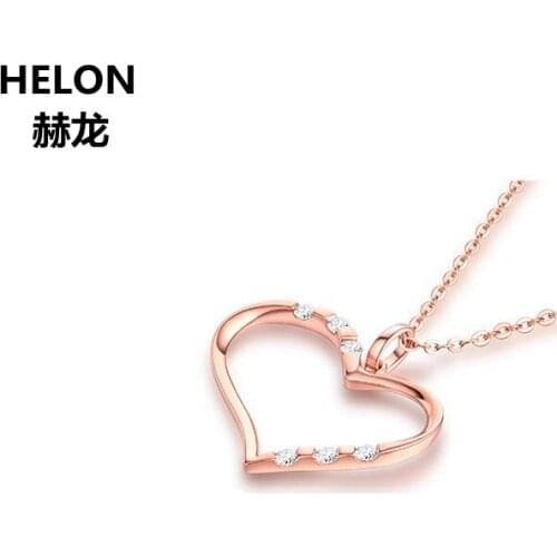 3mm Round Natural White Topaz Pendant Solid 10k Rose Gold Women Heart Pendant Anniversary Engagement Wedding No Necklace