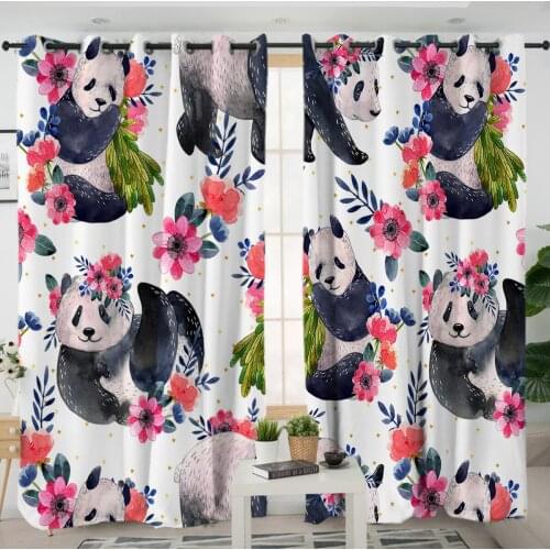 3D Window Curtains Cortinas De Dormitorio Panda Flowers Print Room Home Decor Rideau De Fenetre Drapes Cotinas Rideau Salon