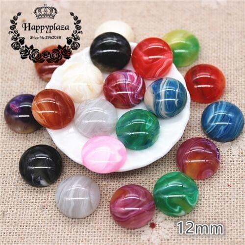 50pcs 12mm Mix Colors New Resin Imitation Agate Stone Round Flatback Cabochon DIY Handmade Button/Jewelry Accessories