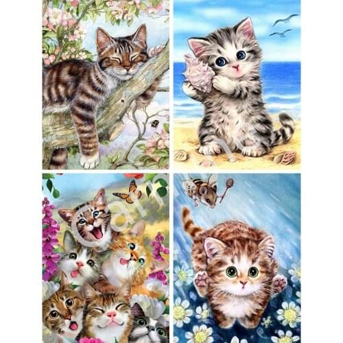 5D DIY Cute Animal Cat Diamond Painting Cross Stitch Wall Art Diamond Embroidery Handmade Full Round&Square Drill Home Decor