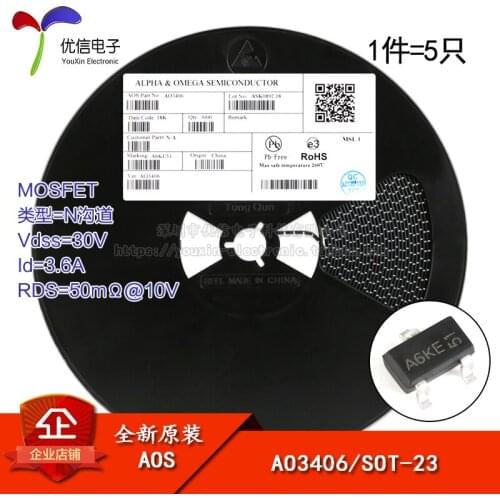 AO3406 genuine original screen A6 SOT-23 N-channel 30V / 3.6A MOSFET SMD