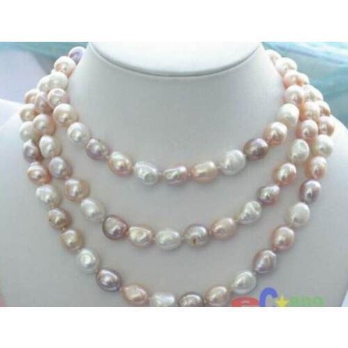 Free shipping >>>>>>NEW long 45 "7-8mm baroque white+Pink+Purple freshwater pearl necklace AAA