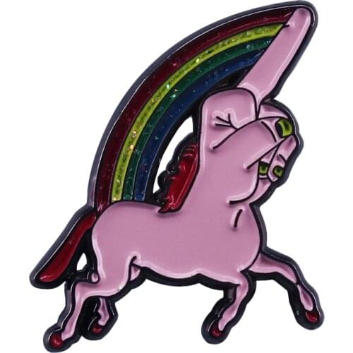 Middle finger unicorn glitter pin rebel fun cheeky LGBT pride jewelry