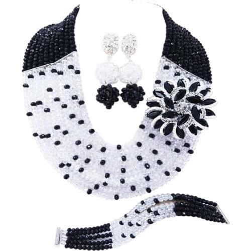 Black and clear ab african necklace jewelry set nigerian wedding set 10szk