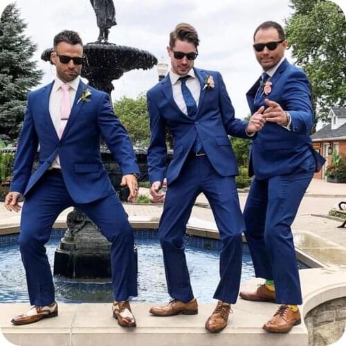Business Blue 2 Piece Wedding Tuexdos Formal Prom Suit Party Blazer (Jacket+Pants) Chic Streetwear Custom Made Single Breasted