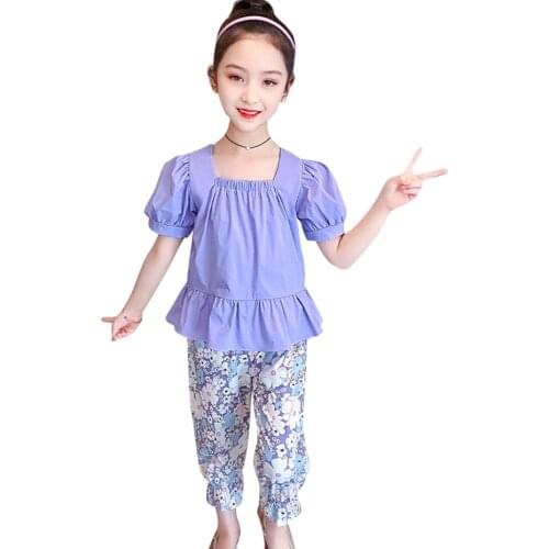 Children Clothes Tshirt + Floral Pants Girls Clothing Summer Kids Clothes Girls Casual Style Tracksuits For Children