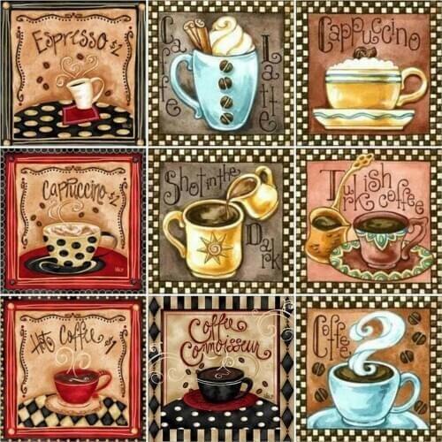HUACAN 5D Diy Diamond Painting Coffee Embroidery Mosaic Landscape Diamond Painting Kitchen Wall Decoration