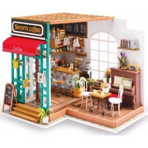 DIY Doll House Miniature Dollhouse With Furnitures Wooden House Toys For Children Simons Coffee Robotime DG109