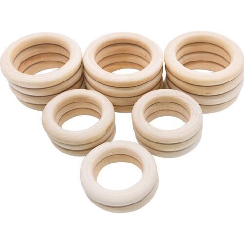 Multi-Pcs small big Natural Wood Rings Baby Teething Rings Infant Teether Kids Toy Wooden Beads with hole For DIY Craft Gifts