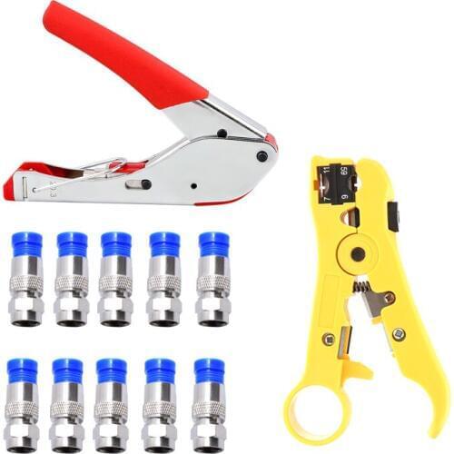 1 Set Compression Tool Kit F-Type For RG58 RG59 RG6 Connectors Coaxial Cable Stripper Crimping Set F Connector Compression Tool