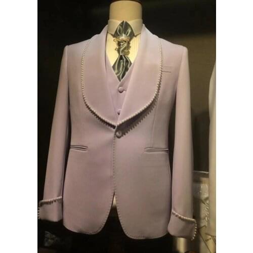 Tailor made Pearl collar High quality material Wedding Suit for men slim fit groomsman business formal suits man Party Blazer