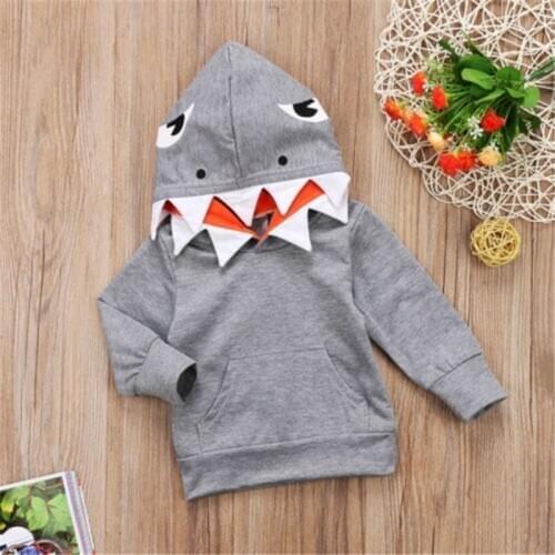 1-6T Fashion Boys Autumn Clothes Boy Long Sleeve Hooded Cartoon Shark Tops Toddler Jacket Kids Coat Outerwear Fall Autumn