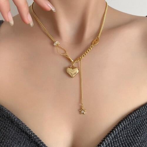 Hiphop Crystal Star Pendant Necklace for Women Punk Jewelry Vintage Ball Chain Chokers Necklaces Heart Colliers Wholesale 2021